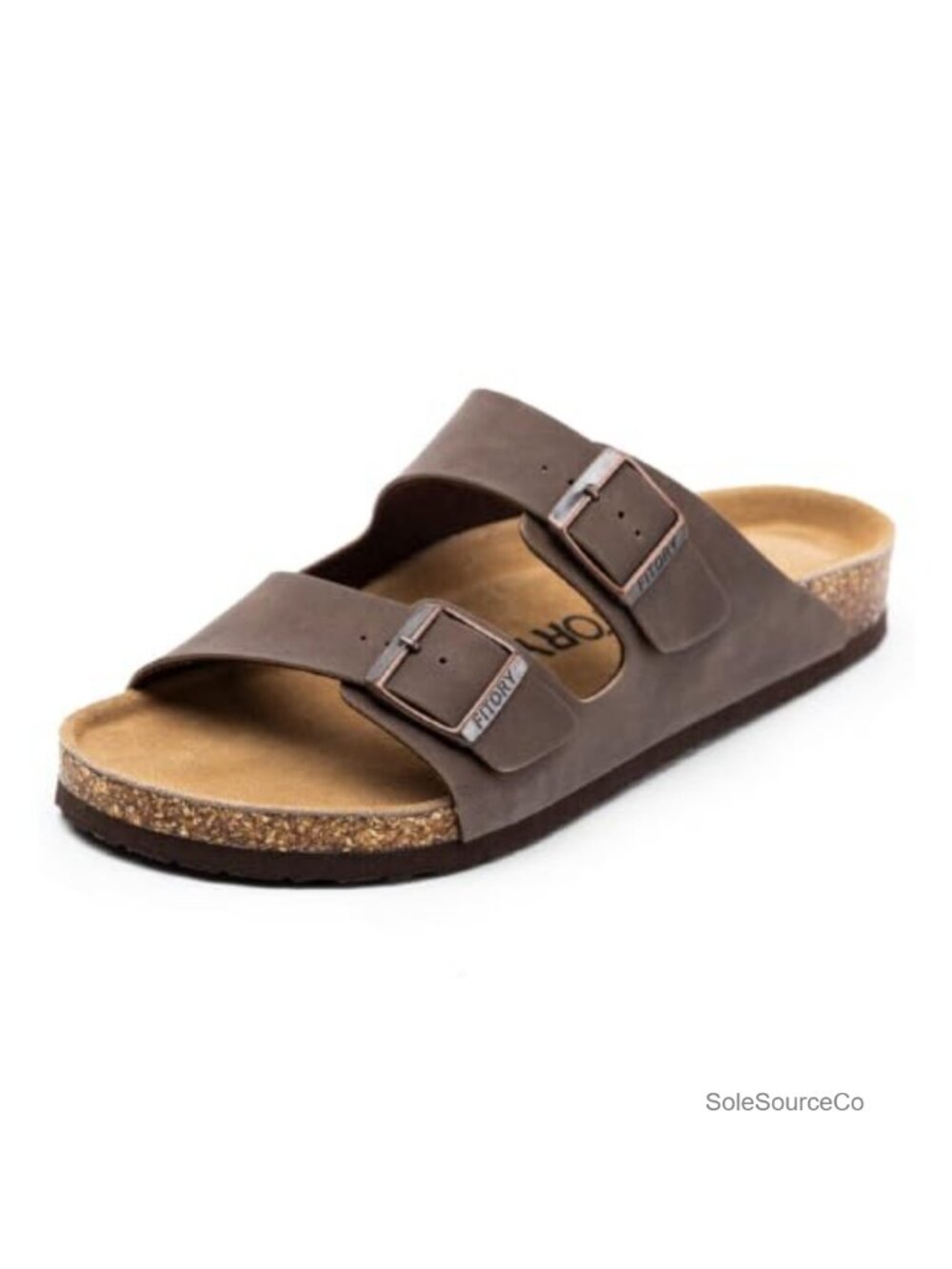 Mens Leather Insole Sandals Two Buckle Slip On Slides Open Toe